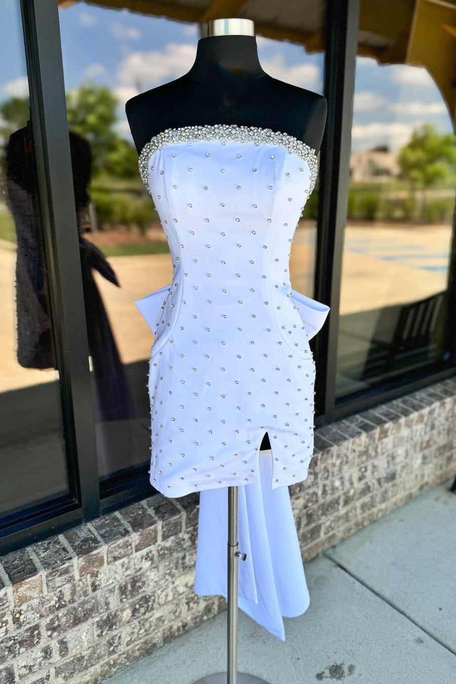 Pearls White Tight Party Dress with Bow Dressesforparty Pearls White Tight Party Dress with Bow Dressesforparty