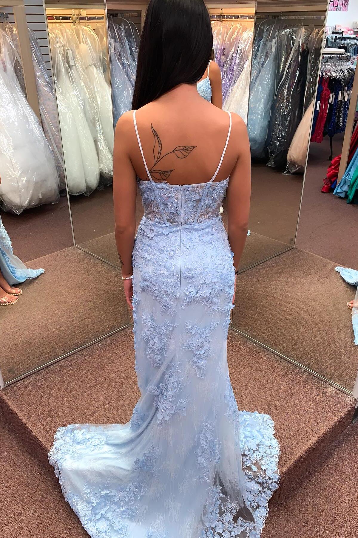 Light Blue Appliques Mermaid Prom Dress