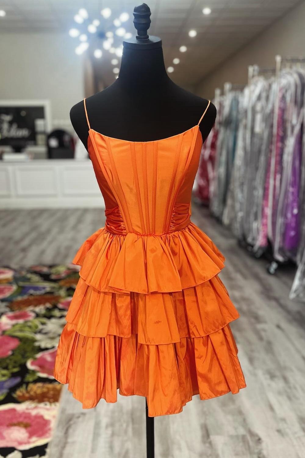 Bright Orange Hoco Dress Cute A Line Straps Orange Tulle Short Homecoming Dresses VK073117 Vickidress Bright Orange Hoco Dress Cute A Line Straps Orange Tulle Short Homecoming Dresses VK073117 Vickidress