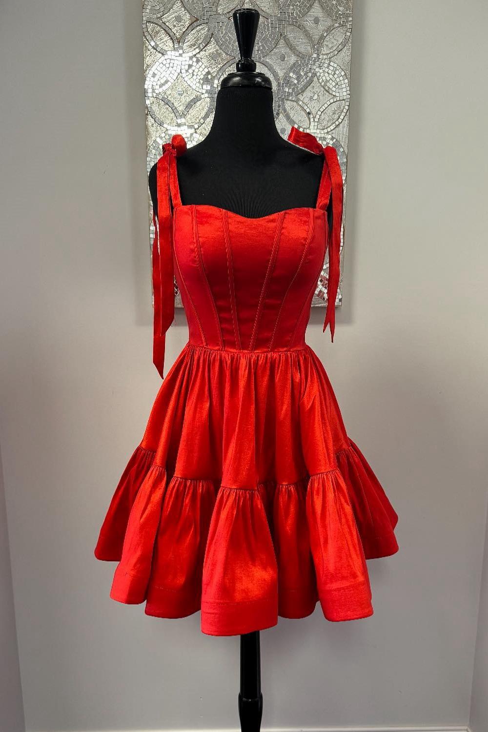 Bow Straps Red A-line Short Homecoming Dress – Dressesforparty