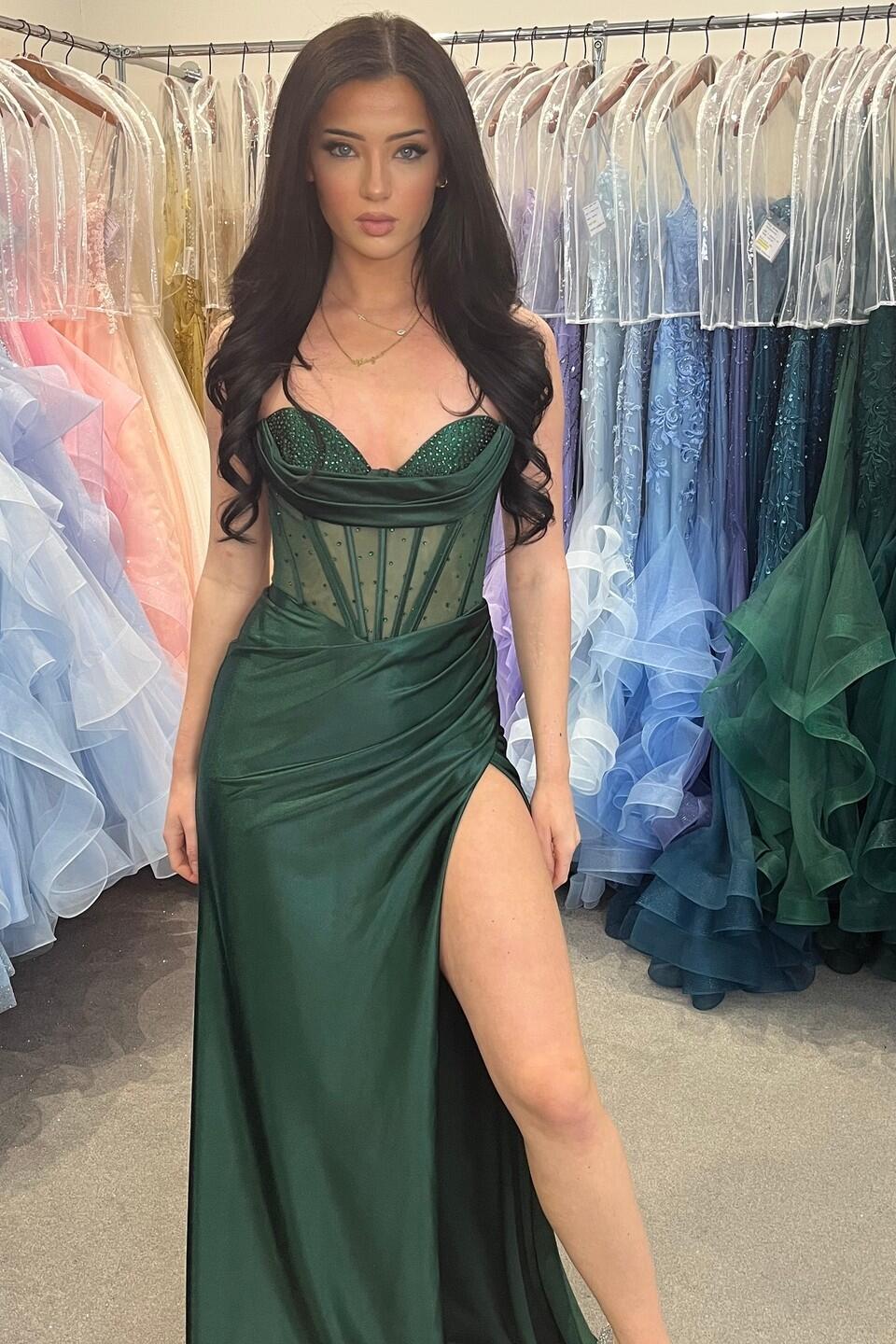 Sheer Corset Dark Green Beaded Mermaid Long Formal Dress Dressesforparty Sheer Corset Dark Green Beaded Mermaid Long Formal Dress Dressesforparty
