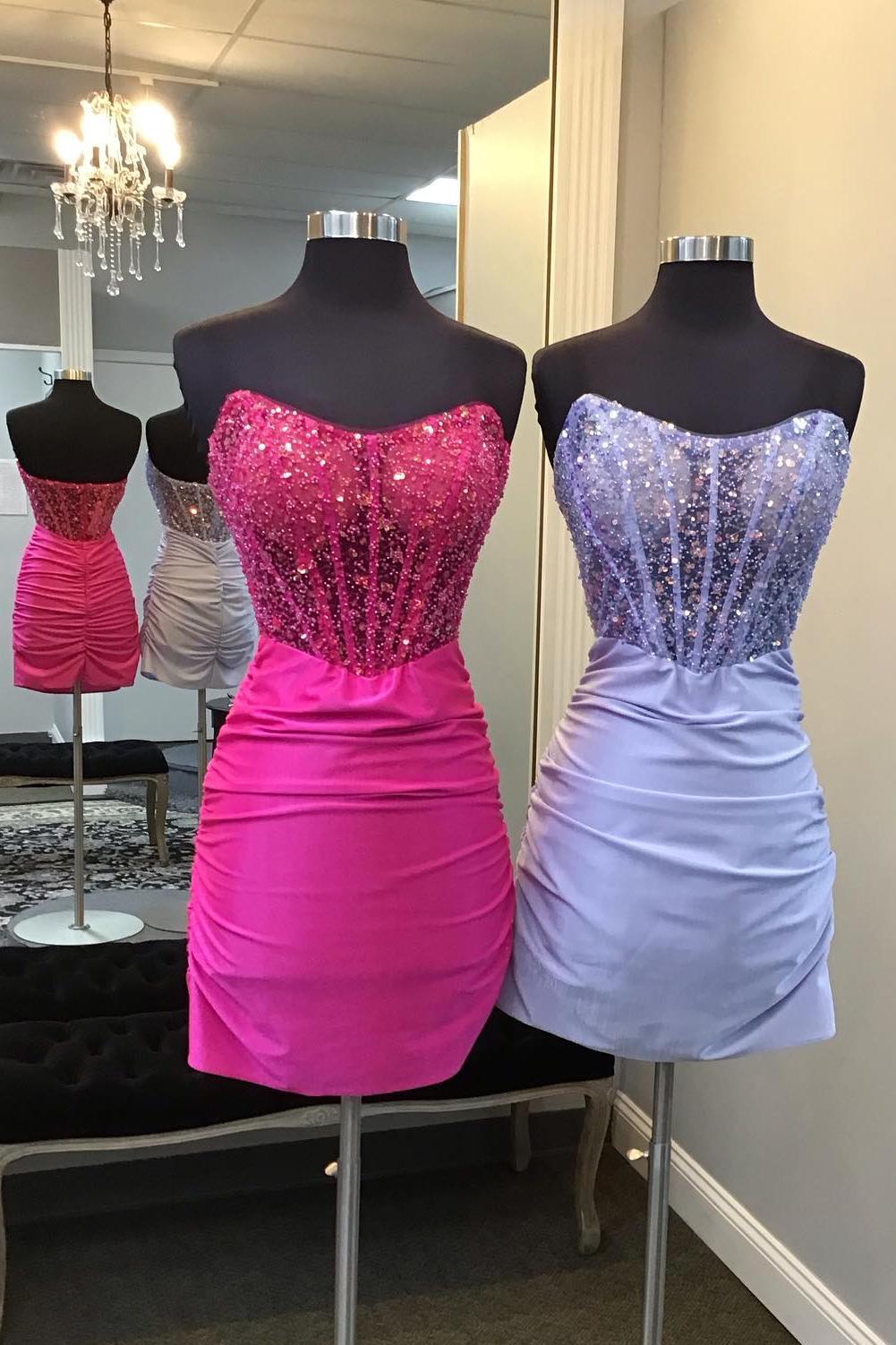 Hot Pink Strapless Beaded Tight Short Homecoming Dress Dressesforparty Hot Pink Strapless Beaded Tight Short Homecoming Dress Dressesforparty