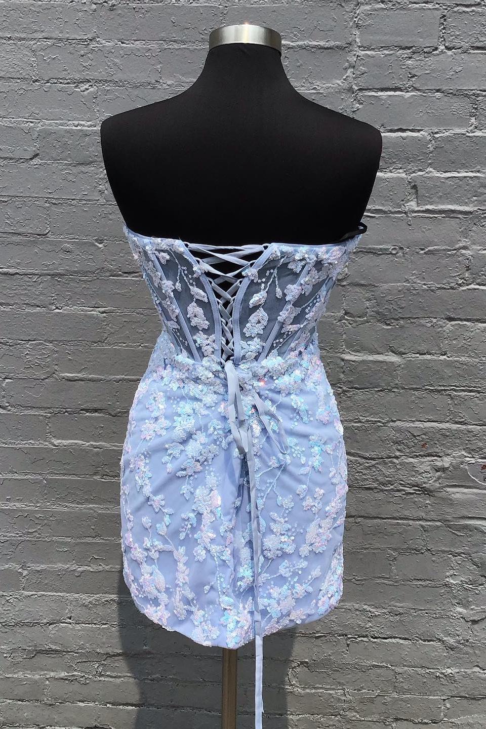 Strapless Light Blue Sequin Floral Tulle Tight Dress Dressesforparty Strapless Light Blue Sequin Floral Tulle Tight Dress Dressesforparty