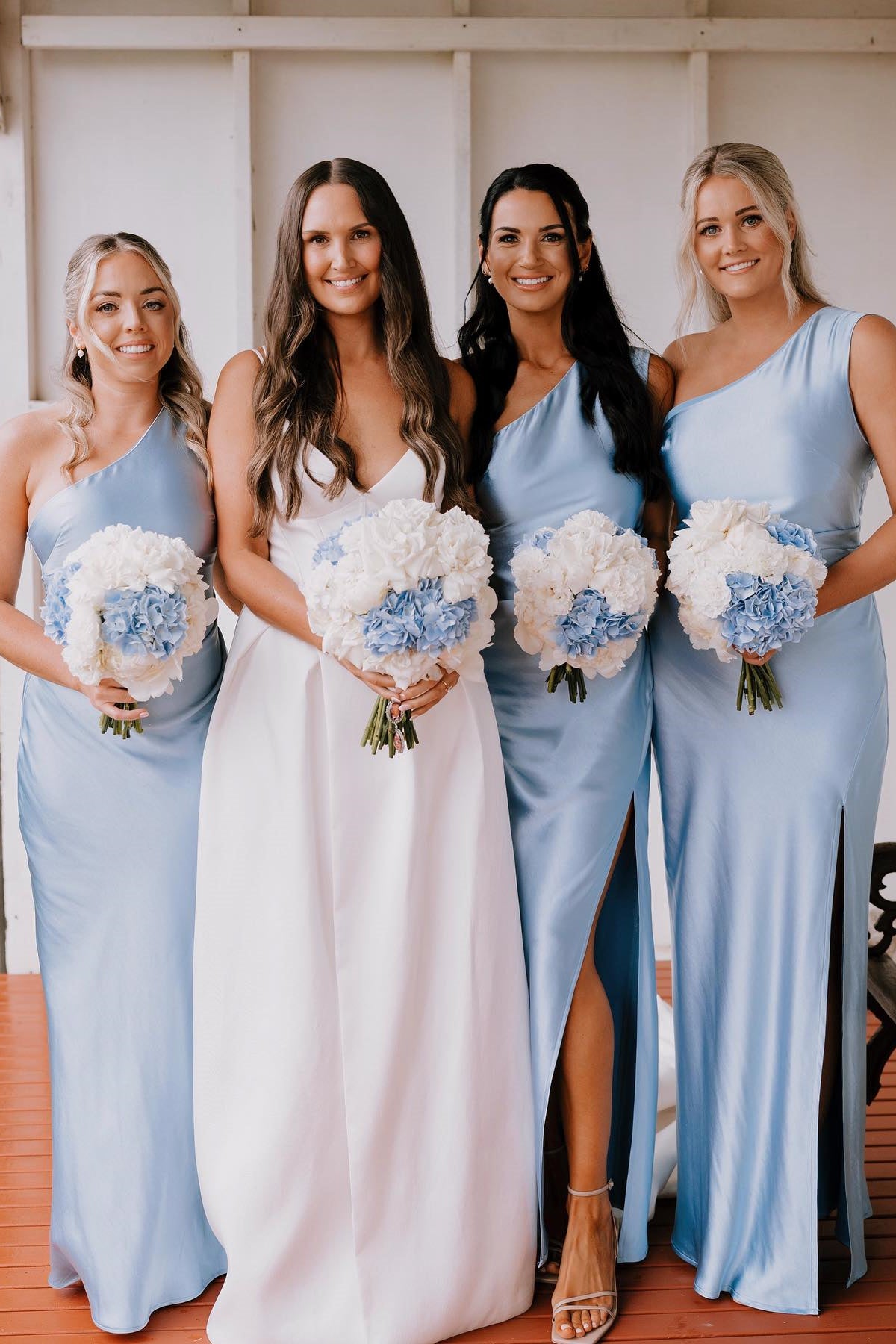 One Shoulder Light Blue Sheath Long Bridesmaid Dress – Dressesforparty
