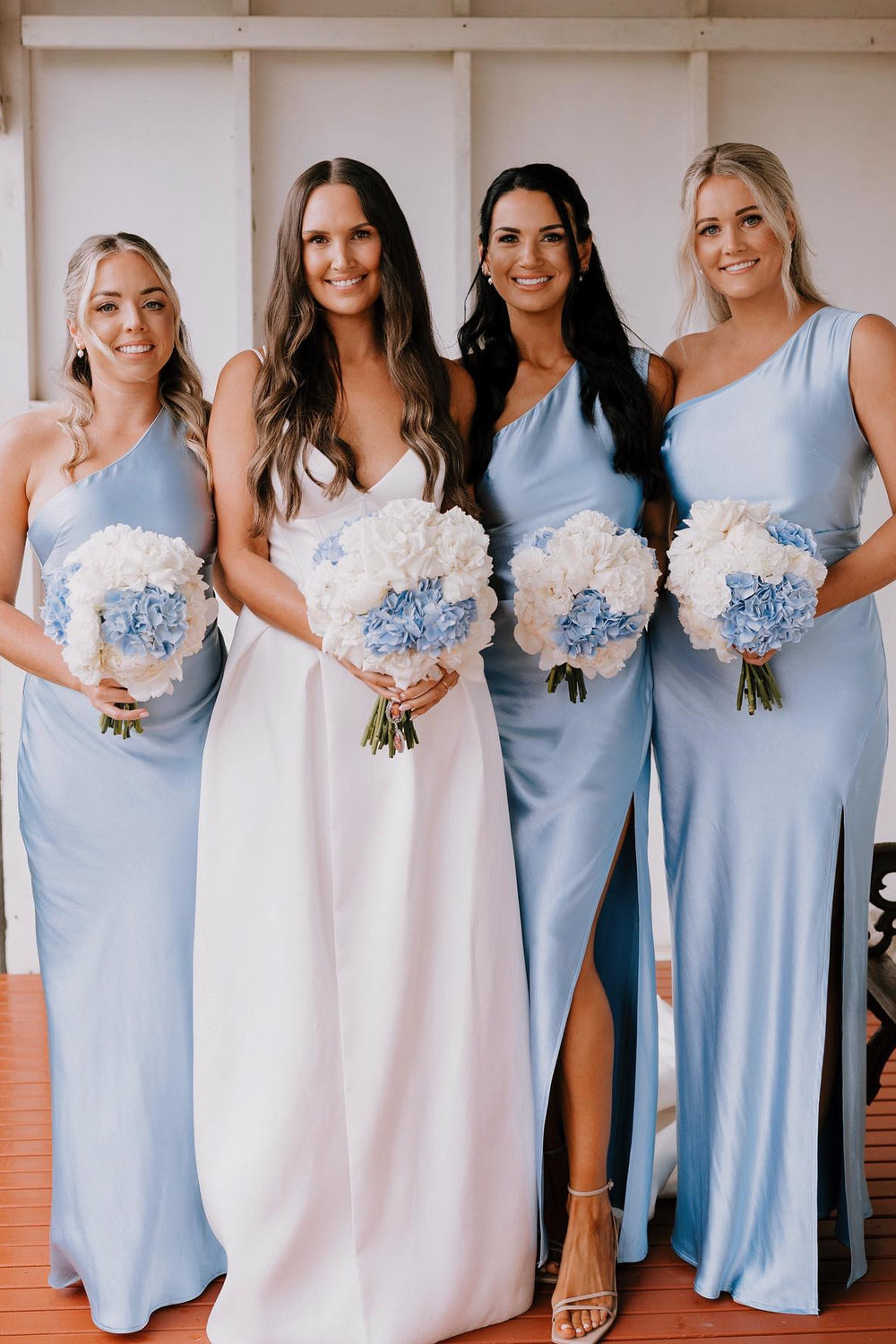 One Shoulder Light Blue Sheath Long Bridesmaid Dress – Dressesforparty