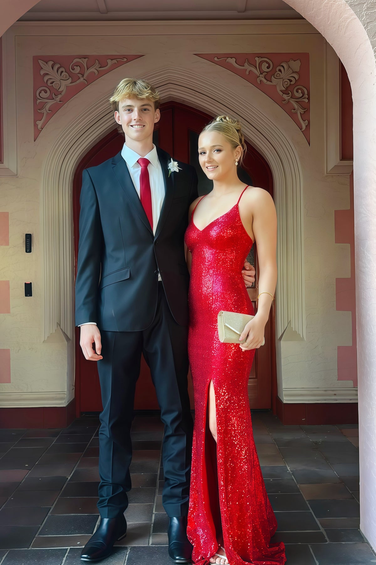 Red V-neck Spaghetti Strap Sequin Dress