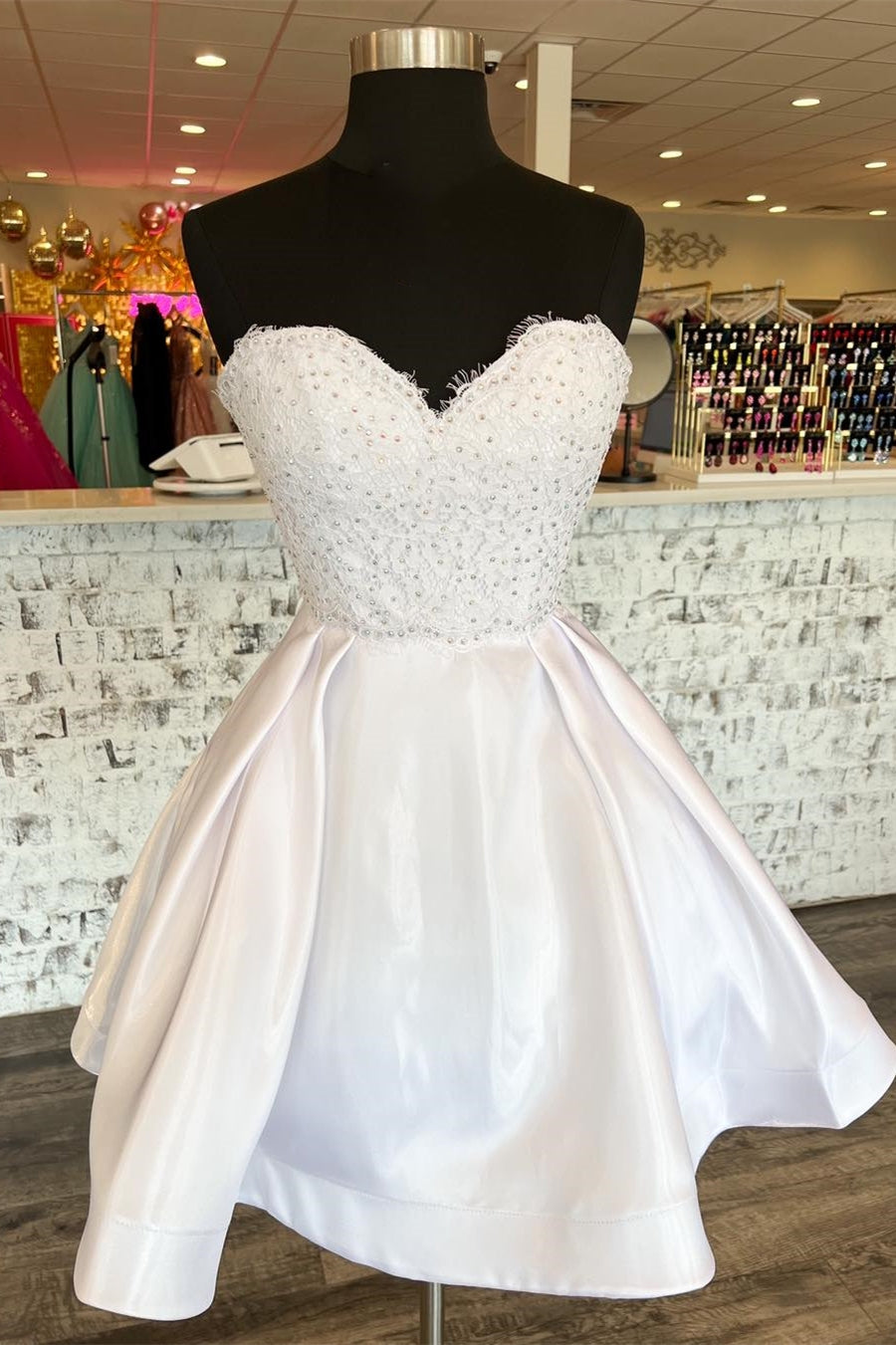Sweetheart White Lace and Satin Short Princess Dress Dressesforparty Sweetheart White Lace and Satin Short Princess Dress Dressesforparty