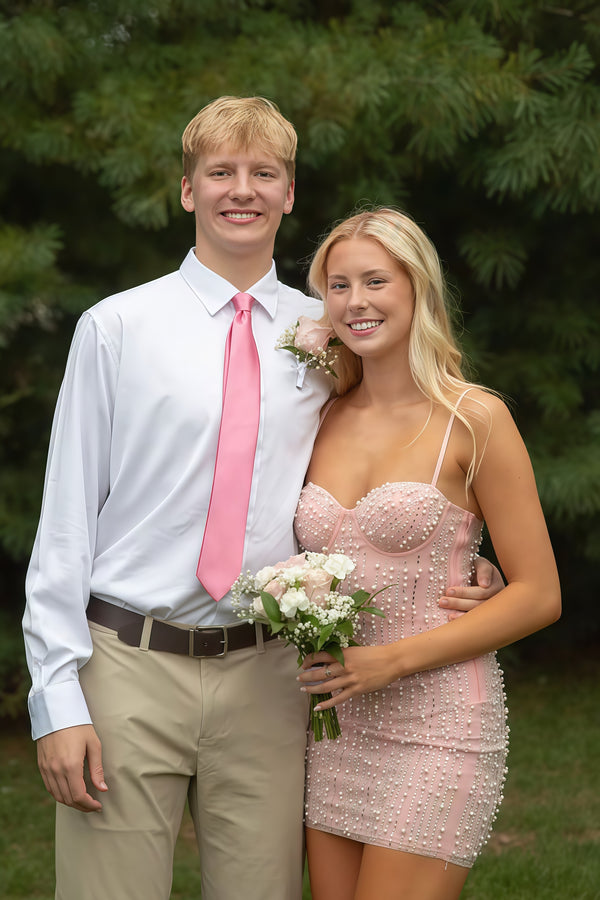 Pink Corset Midi Dress A Line Adjustable Straps Wedding Guest