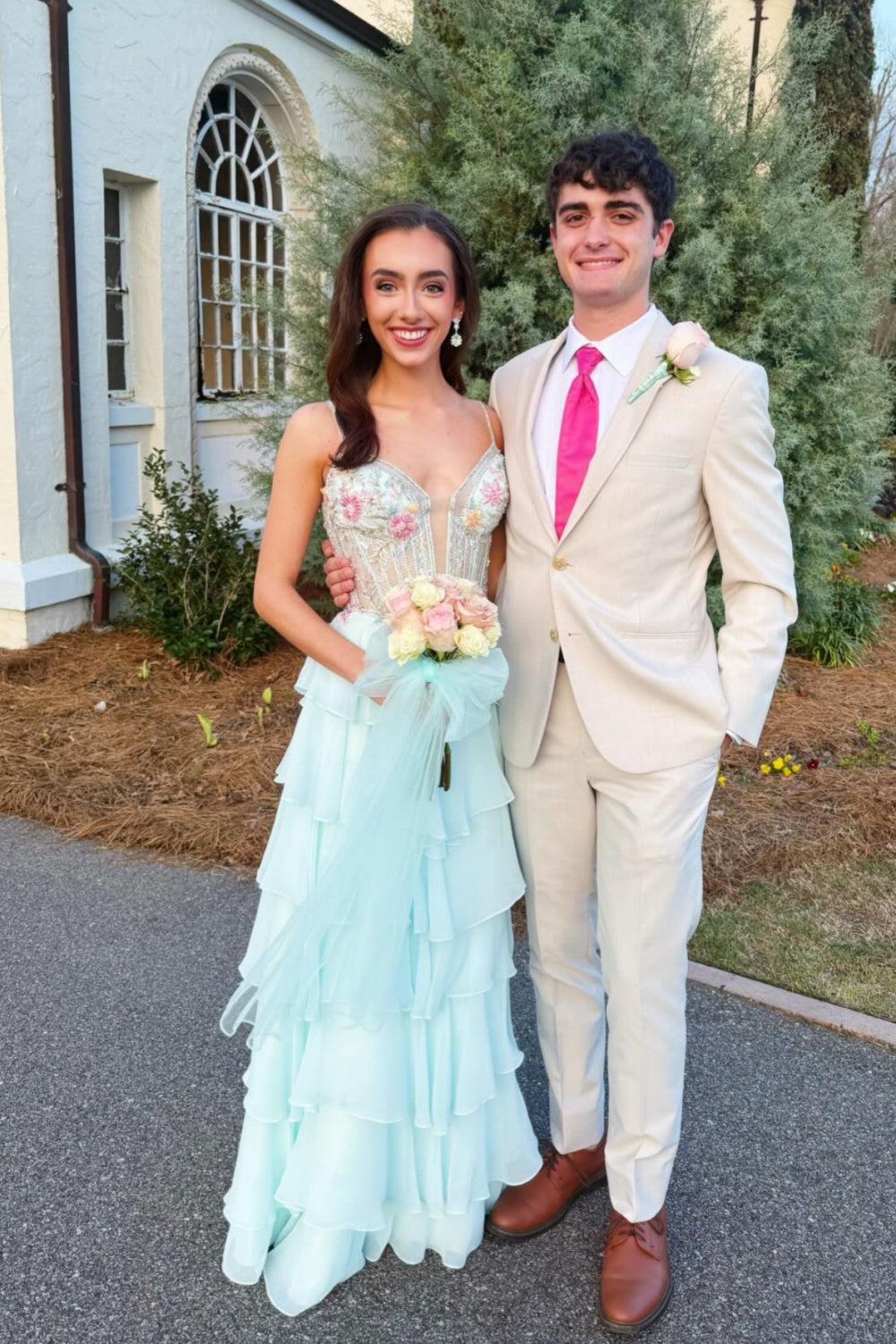 Baby Blue Ruffle A-Line Chiffon Dress