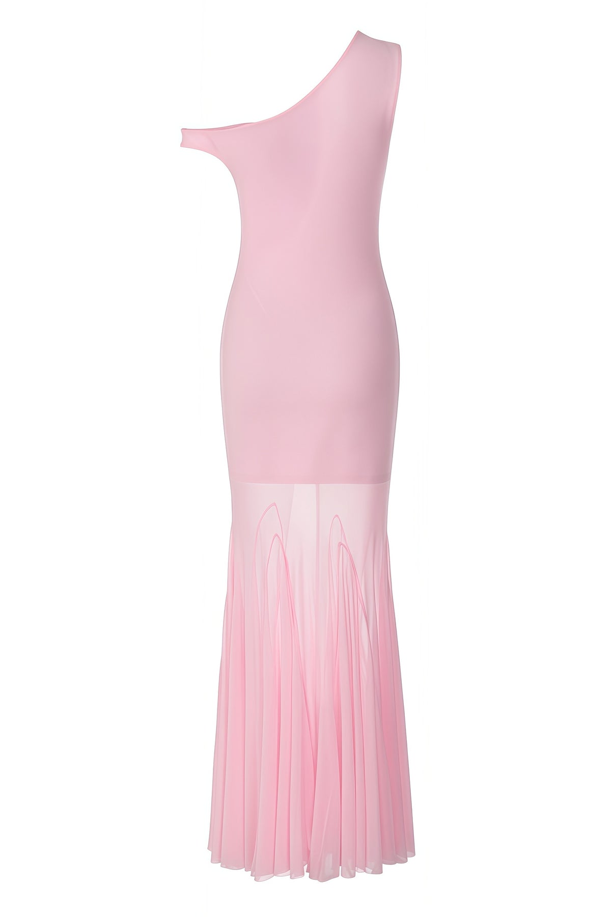 Asymmetric Shoulder Bodycon Ruffled Hem Dress
