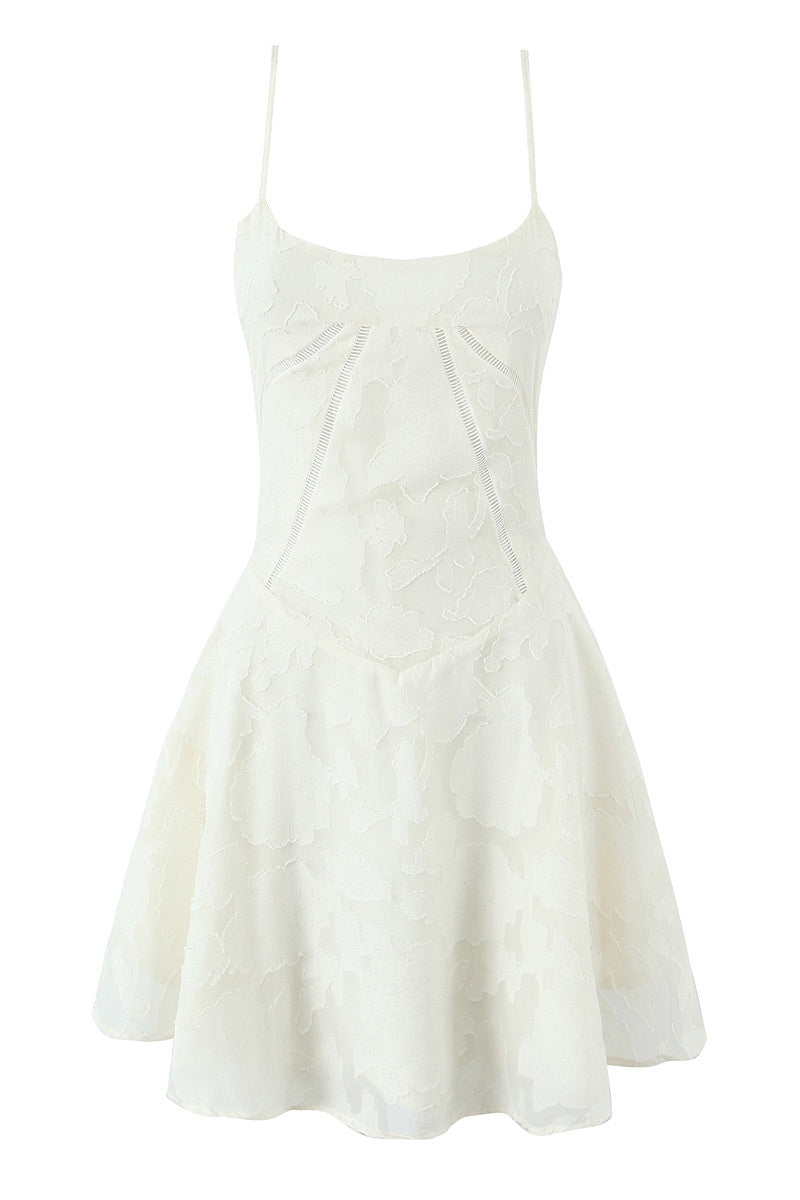 Tie-back Spaghetti Straps Lace Print Dress