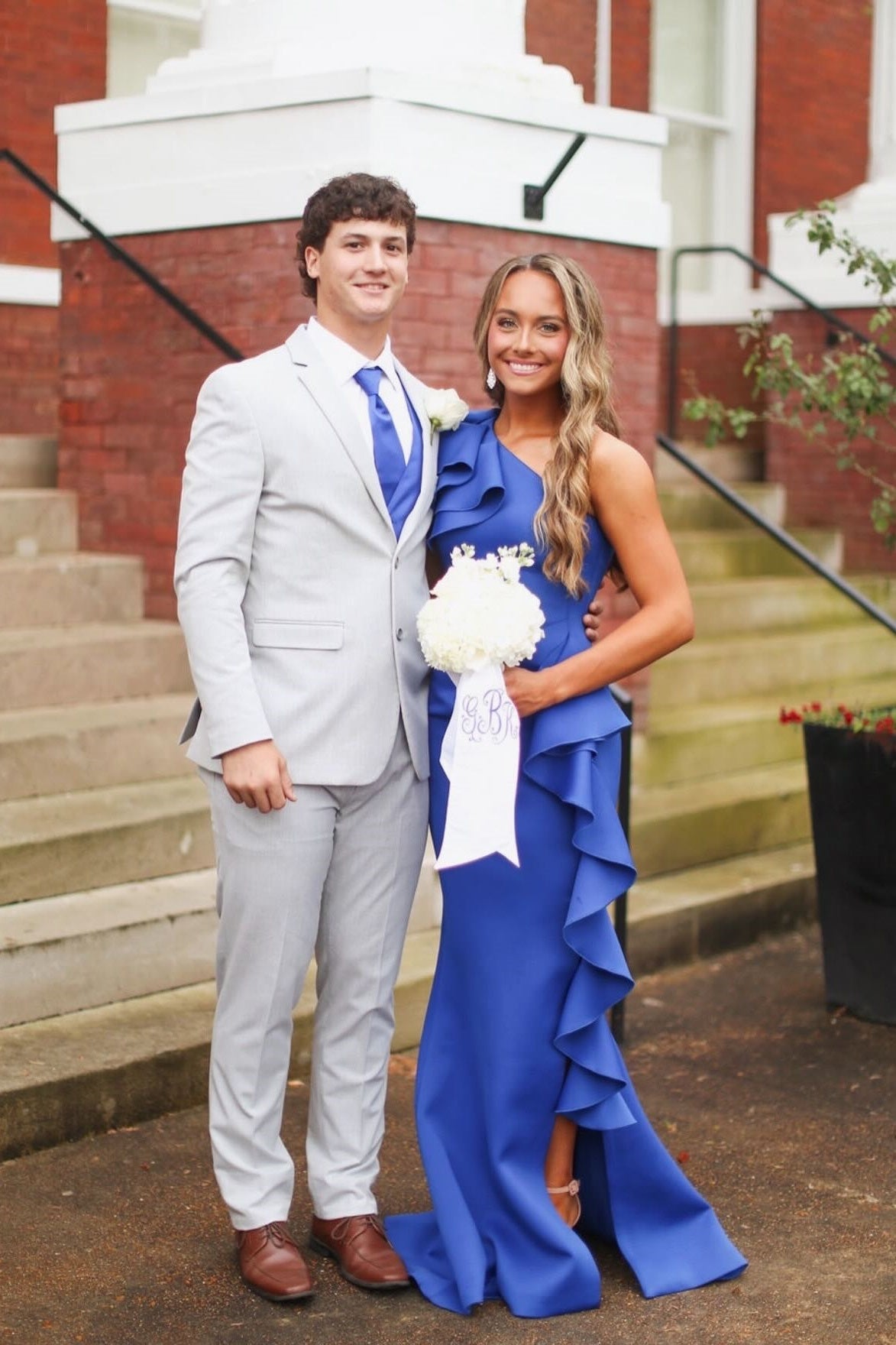 Royal Blue One-Shoulder Ruffle Gown