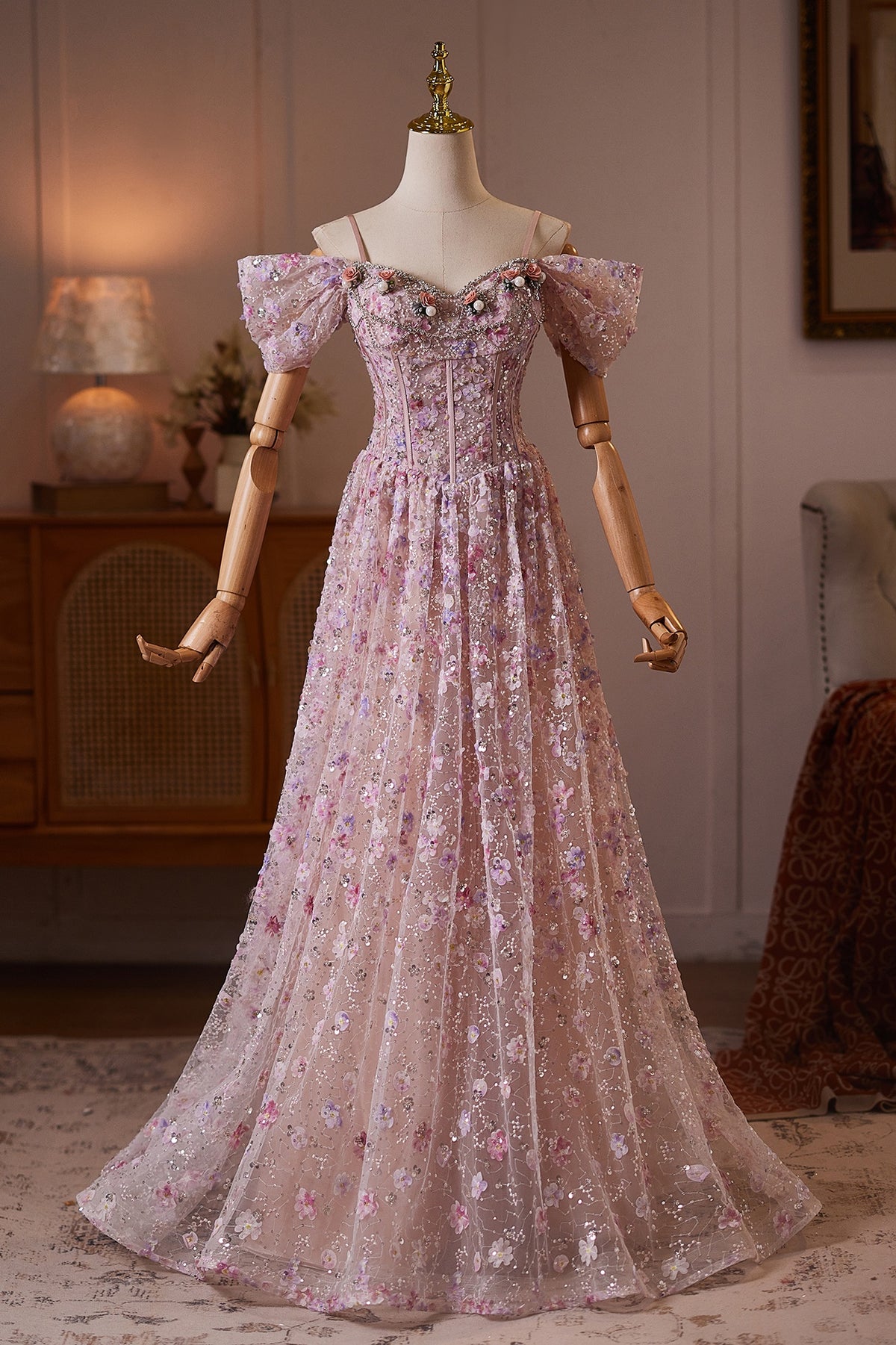 Pink Tulle A-Line Floor-Length Dress
