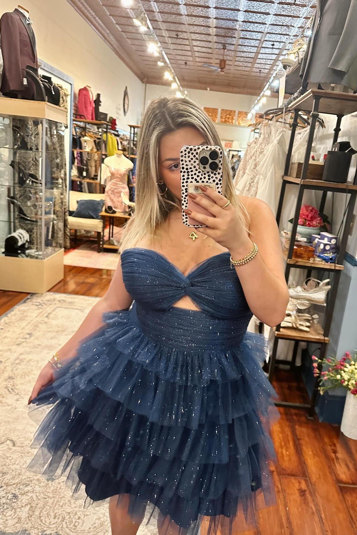 Navy Blue Knotted Tiered Ruffle Short Princess Dress Dressesforparty Navy Blue Knotted Tiered Ruffle Short Princess Dress Dressesforparty