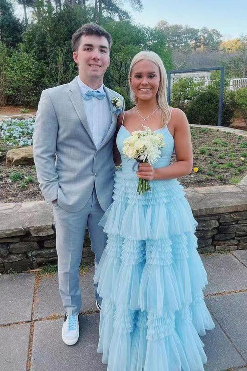 Baby Blue A-line Pleated Prom Dresses With beaded Details, Newest Prom Dresses main image 0