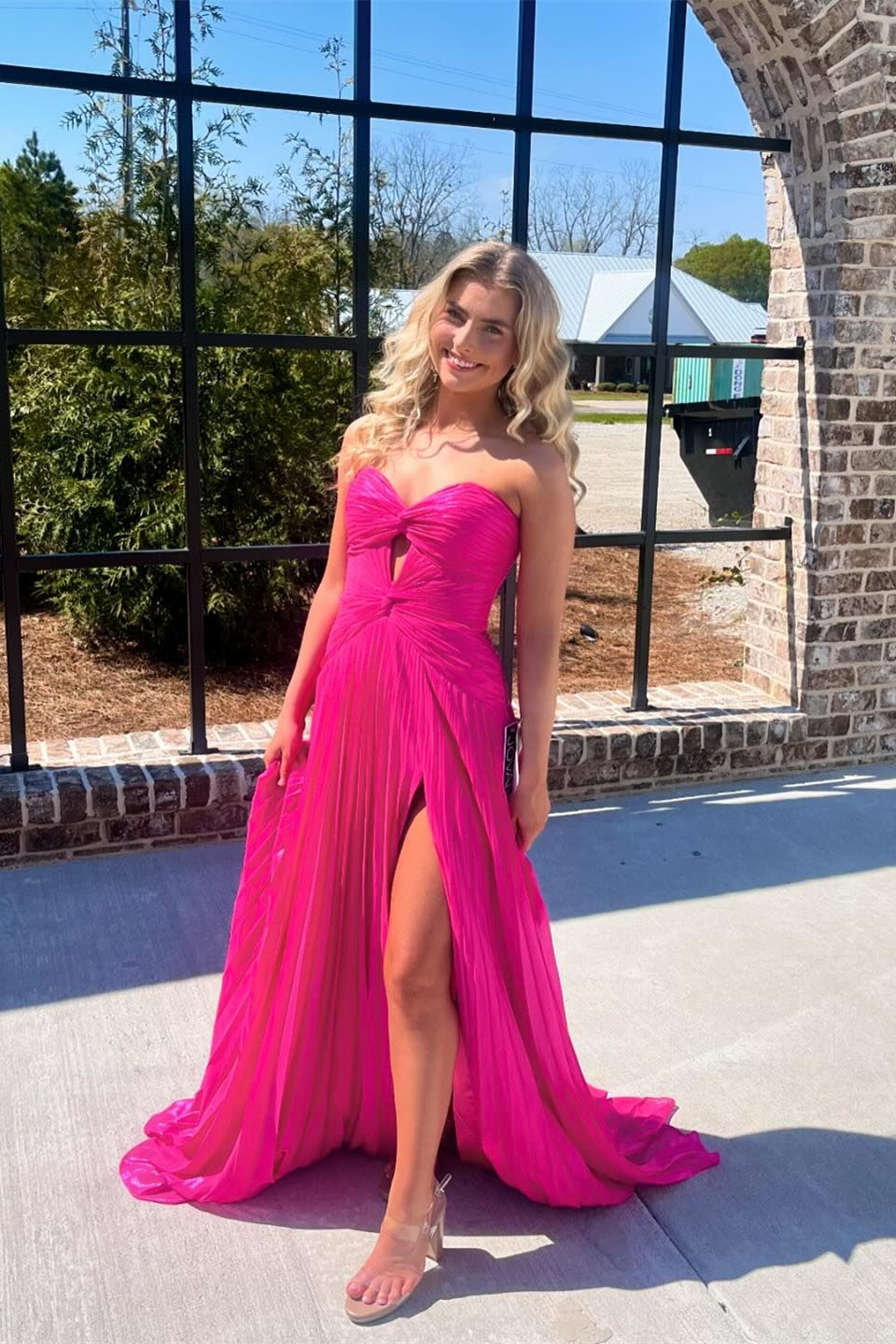 Gorgeous Floral Crochet Hollow Out Pink Party Dress main image 1