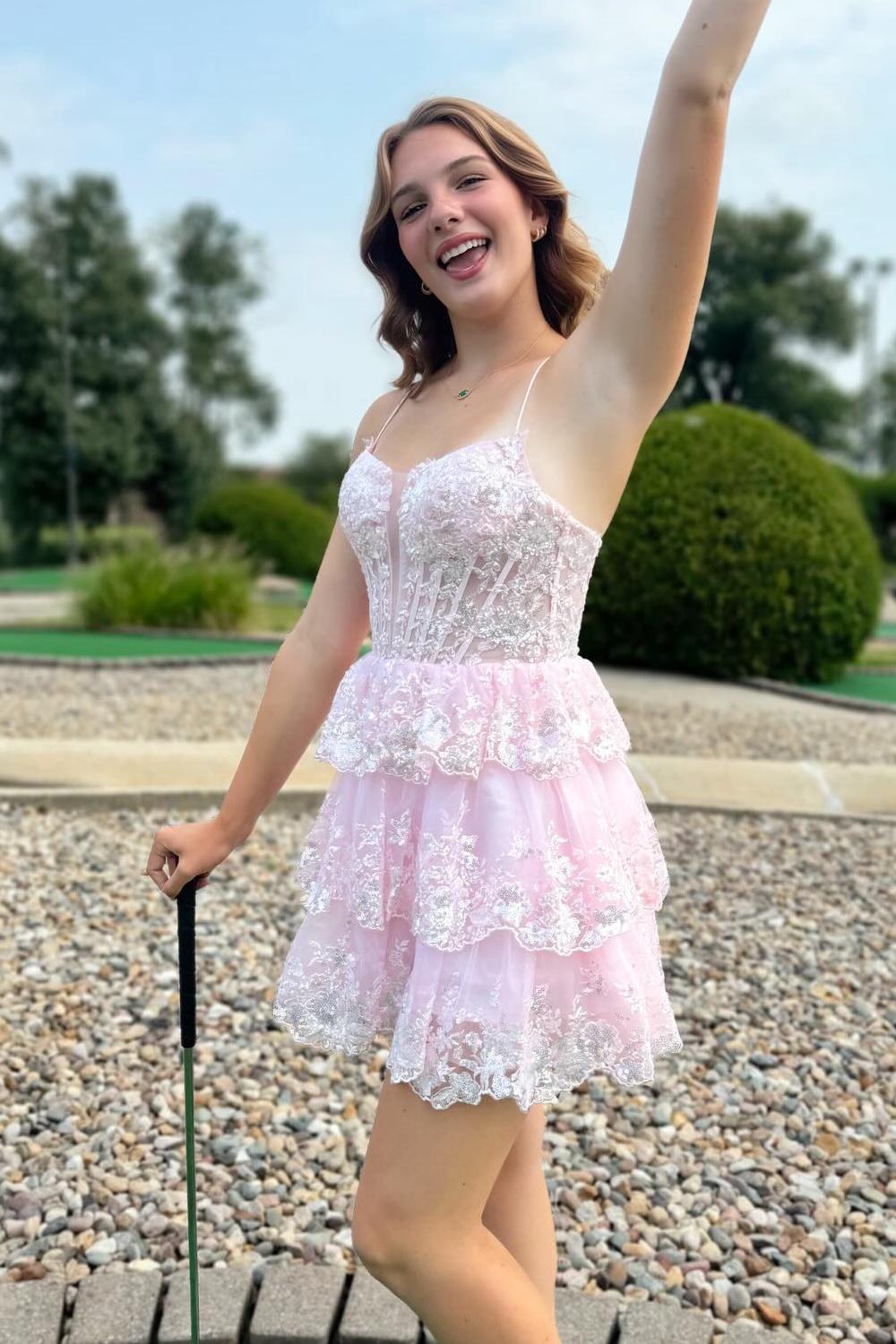 short pink spaghetti strap dress BABARONI BABARONI Jersey Hot Pink Homecoming Dresses Fitted Sweetheart Spaghetti Strap Rhinestone Criss-Cross Straps, Hot Pink / US0