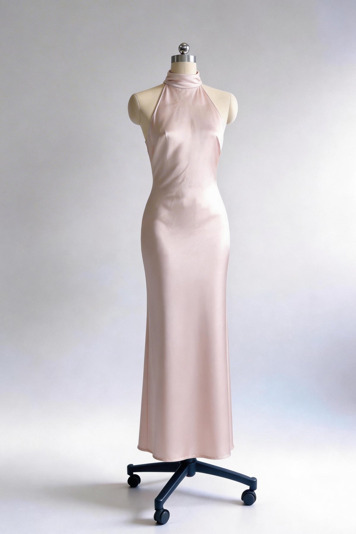 Pink Satin Bow Halterneck Fitted Dress