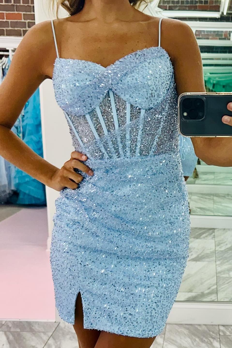 Straps Light Blue Sequin Tight Mini Dress Dressesforparty Straps Light Blue Sequin Tight Mini Dress Dressesforparty
