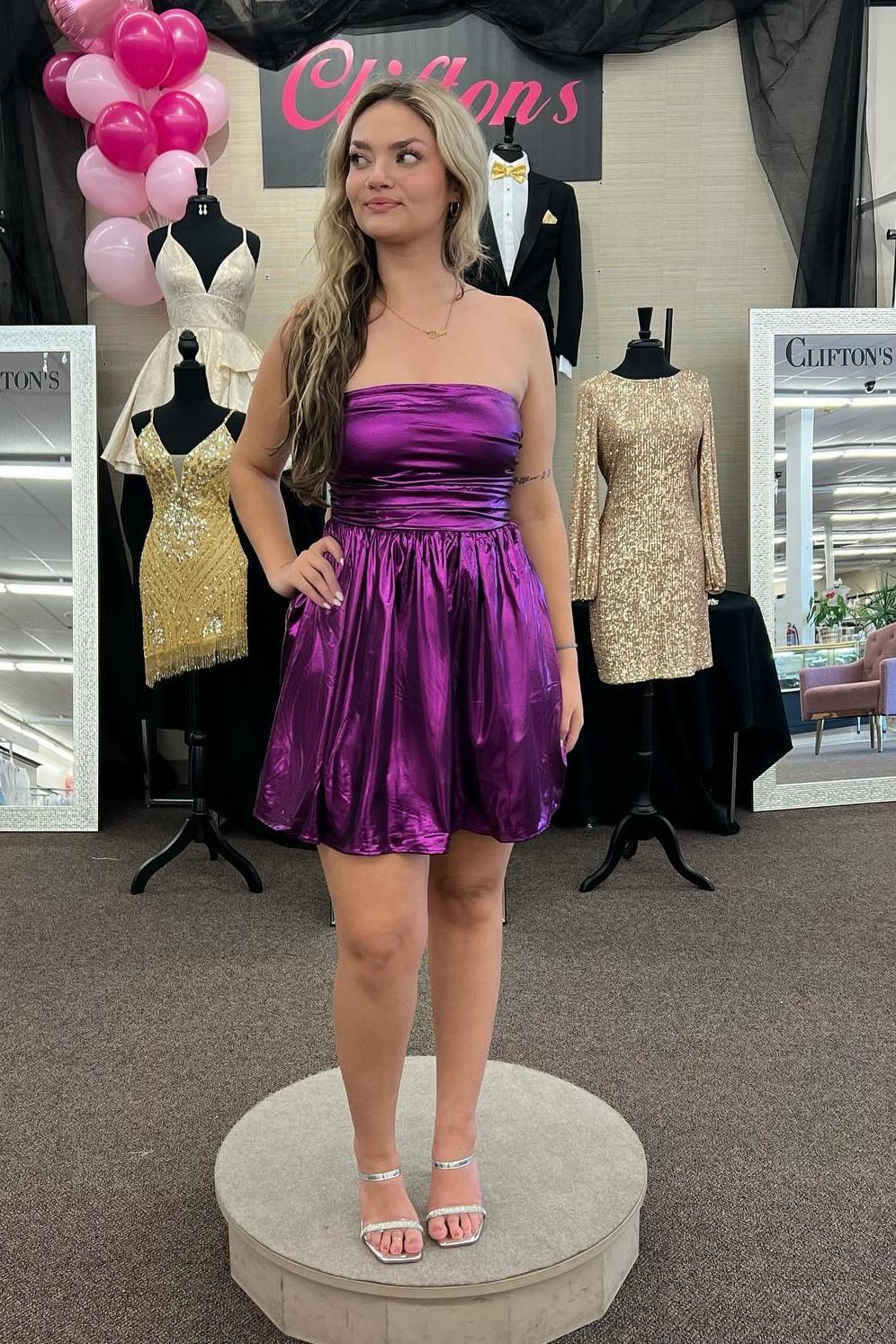 open lace back dress Strapless Purple Sequin Homecoming Dresses Short Graduation Dress with –  Viniodress