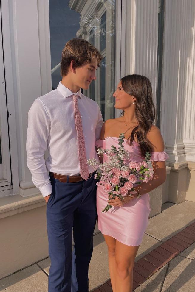 Off-the-Shoulder Pink Bodycon Mini Dress  Dressesforparty