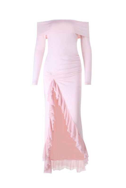 Light Pink Off-the-shoulder Asymmetric Hem Dress
