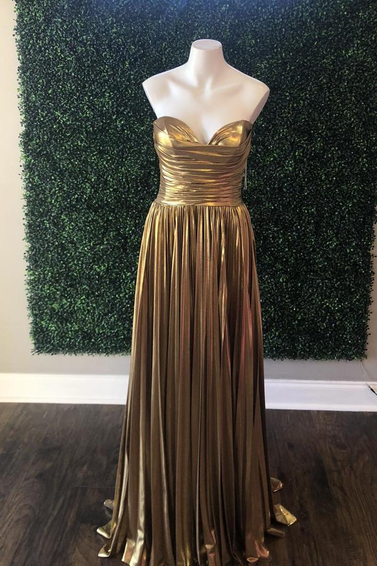 gold ruched dress Champagne Gold Strapless Ruched Midi Dress 4 main image 1
