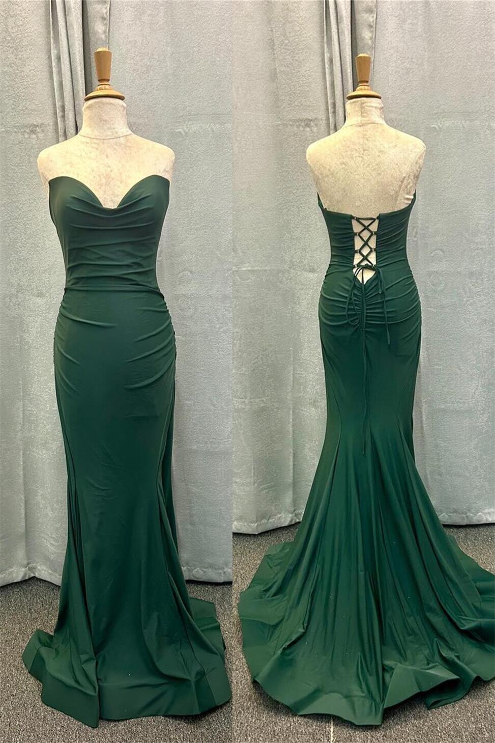 Dark Green Strapless Mermaid Long Formal Dress