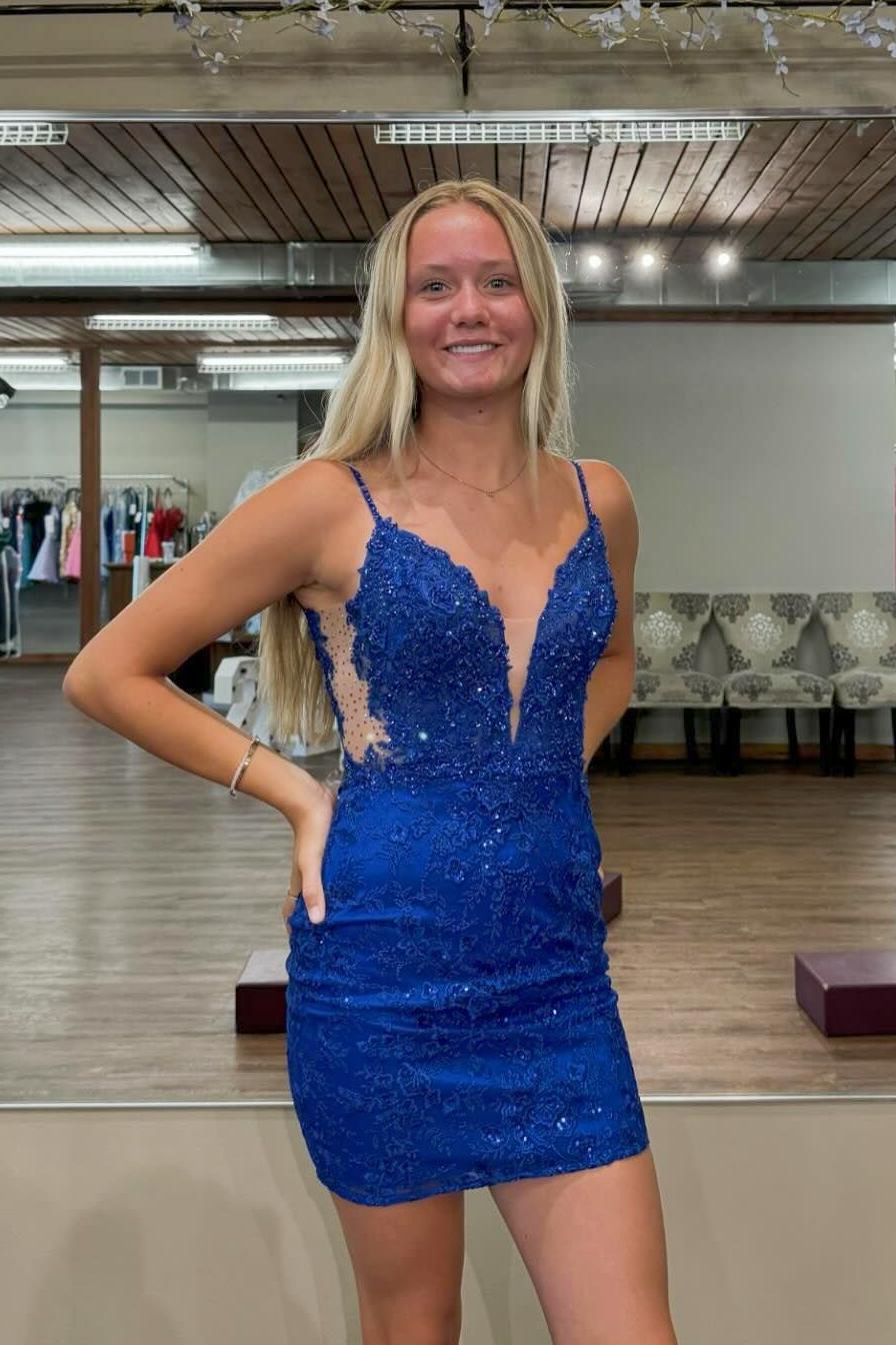tight blue lace dress Navy Blue Lace Tight Graduation Dress Lace Homecoming Dresses SH008 shinydress