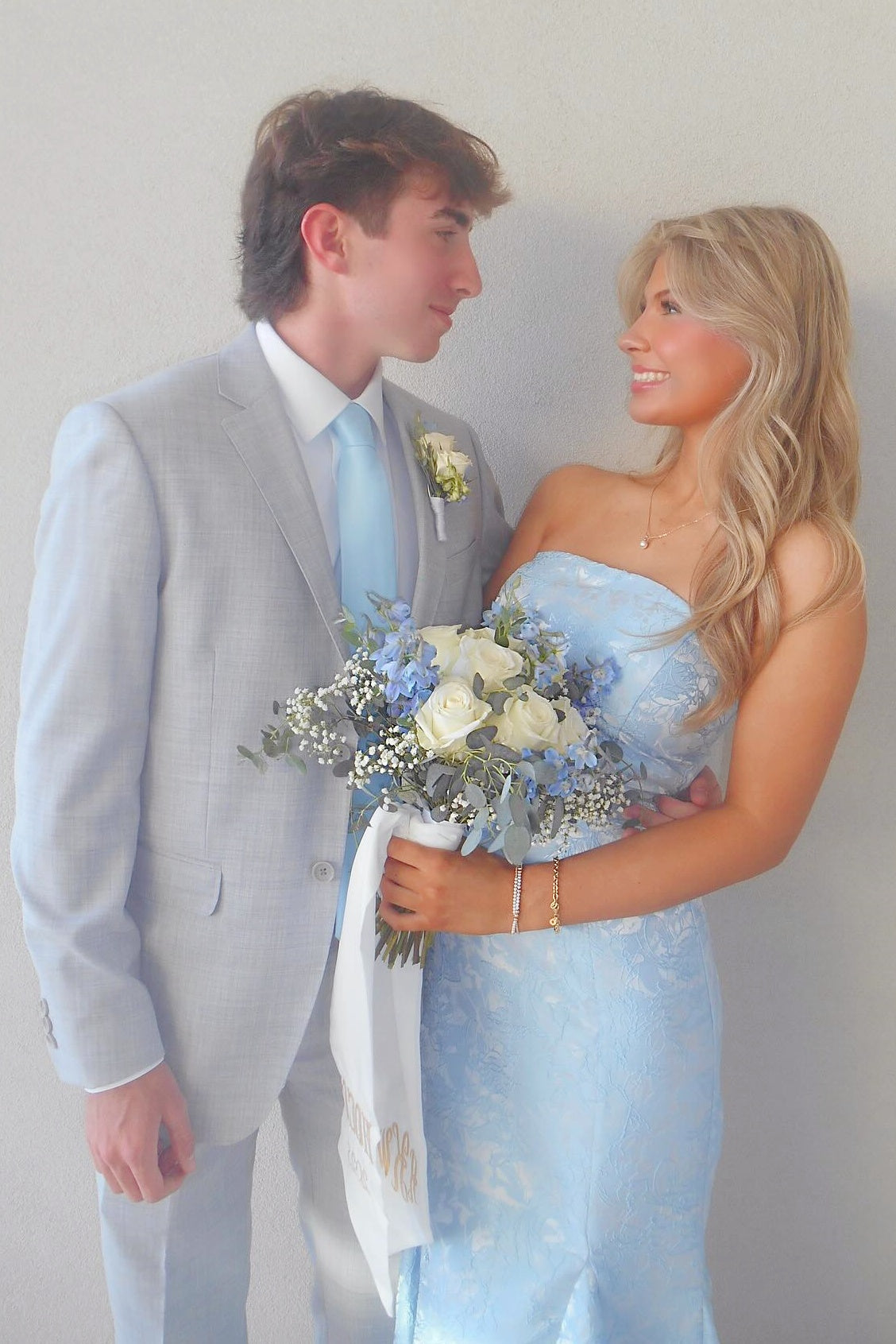 Light Blue Strapless Fitted Bridesmaid Dress
