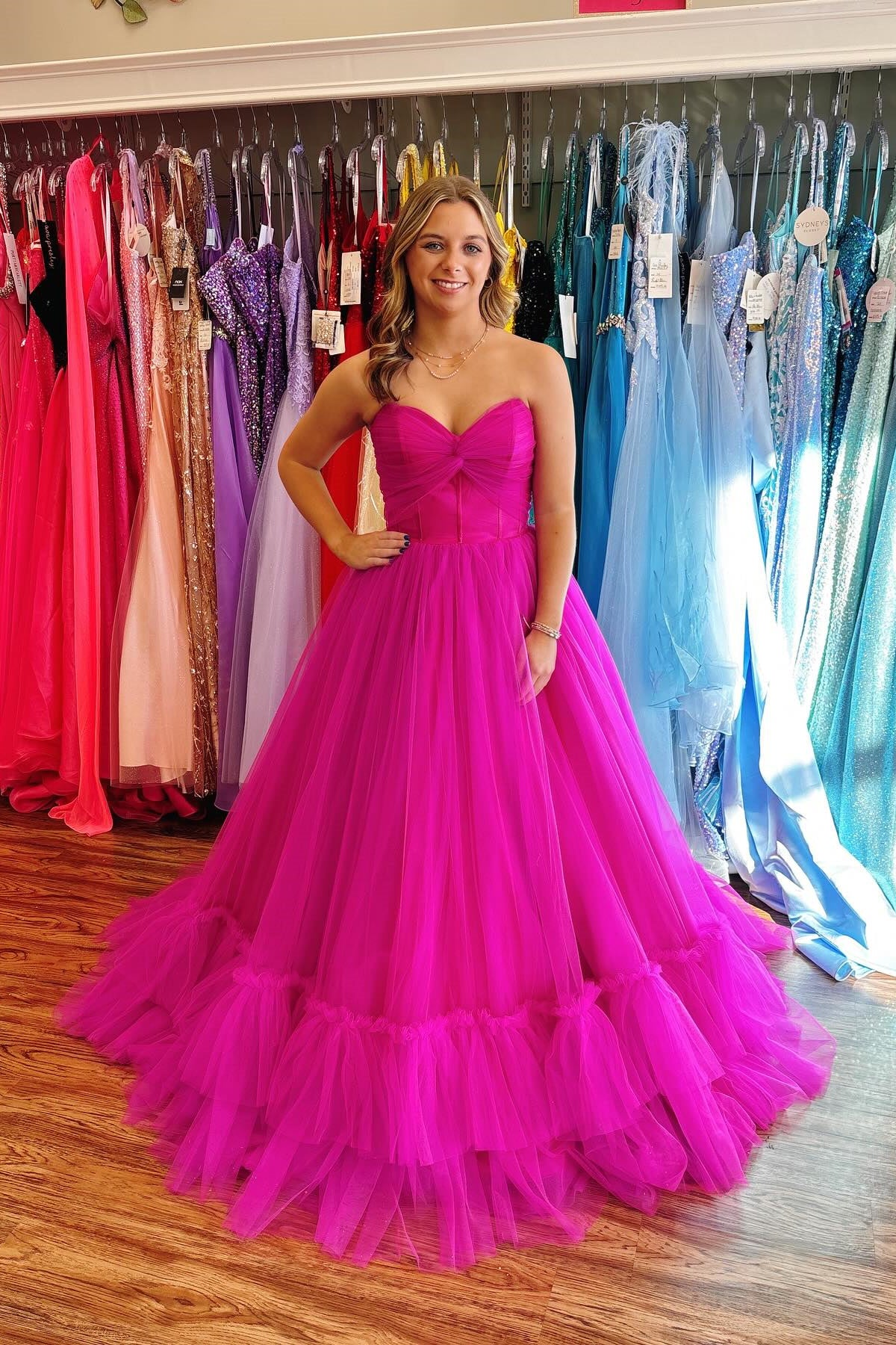 Hot Pink Sweetheart Ruffle Long Prom Dress Dressesforparty Hot Pink Sweetheart Ruffle Long Prom Dress Dressesforparty