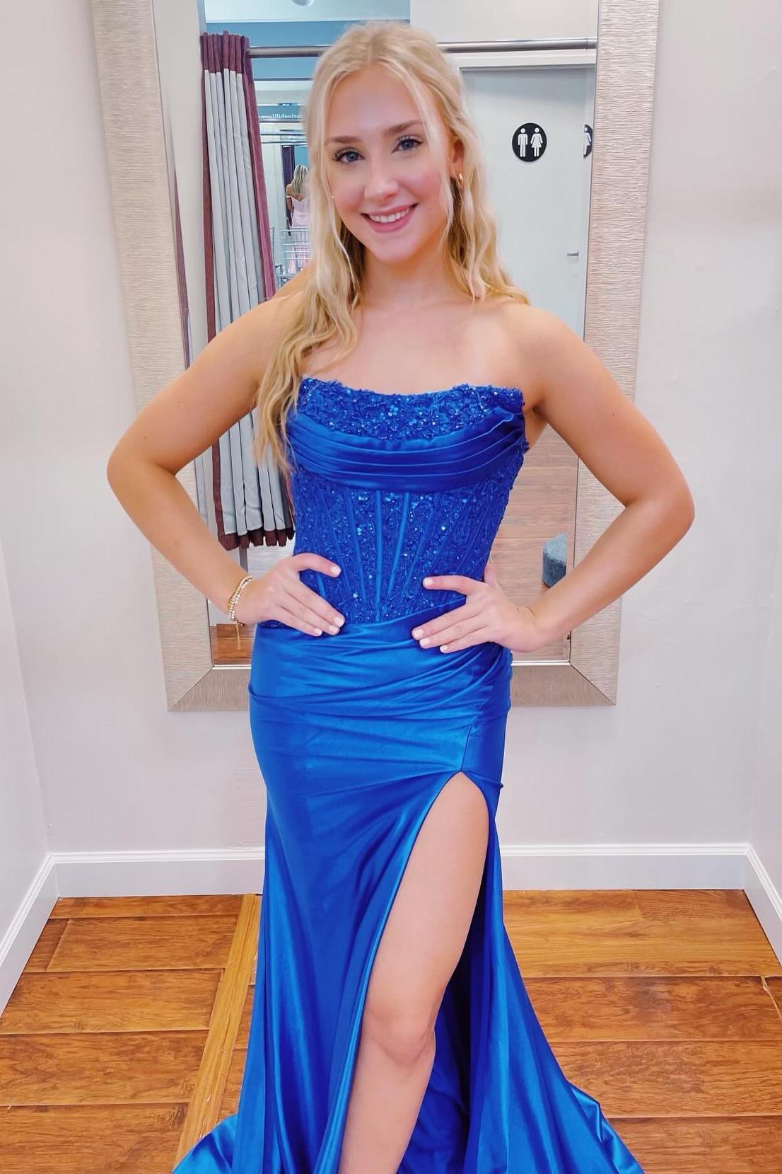 Strapless Royal Blue Appliques Satin Mermaid Long Formal Dress Dressesforparty Strapless Royal Blue Appliques Satin Mermaid Long Formal Dress Dressesforparty