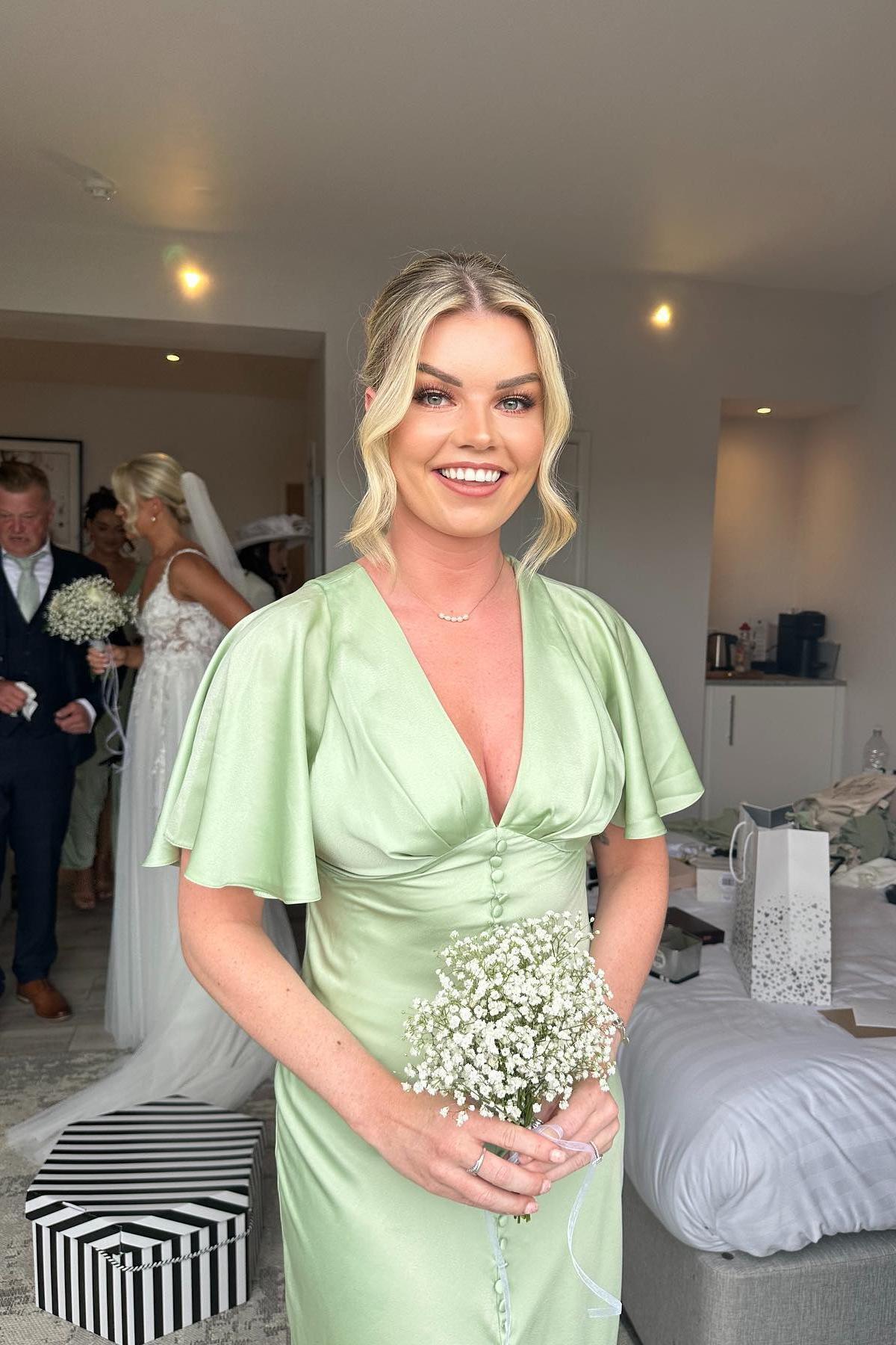 Flare Sleeves Sage Green Bridesmaid Dress with Buttons – Dressesforparty