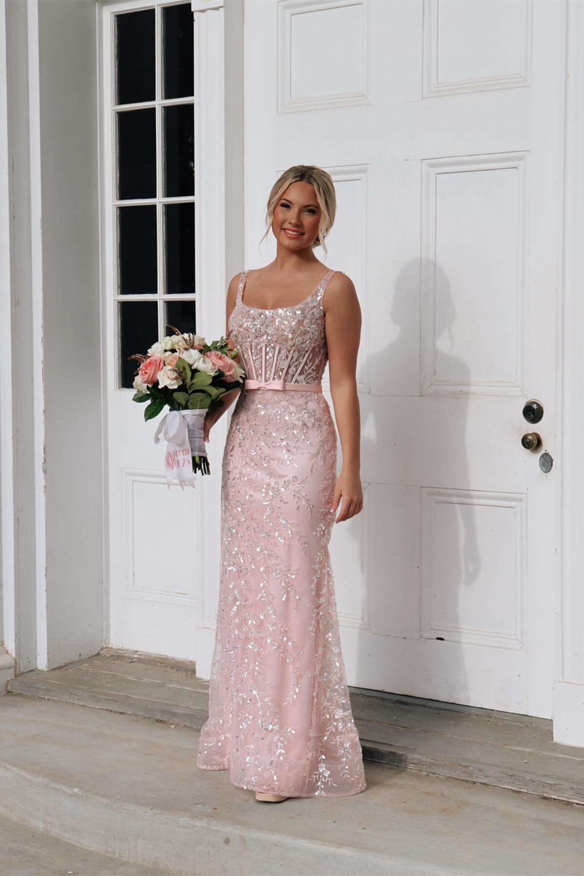 HOT ! Pink Gray Fitted Dress Square Neck Pink Appliques Tulle Fitted Prom Dress Dressesforparty HOT ! Pink Gray Fitted Dress Square Neck Pink Appliques Tulle Fitted Prom Dress Dressesforparty