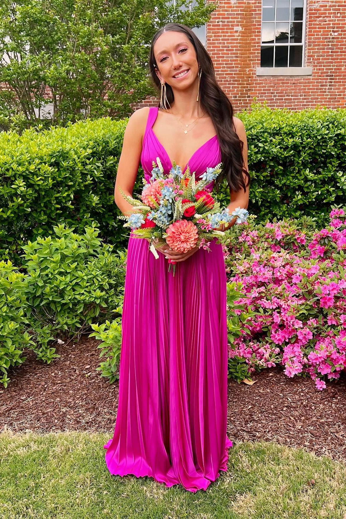 Fuchsia Pleated A-line Long Formal Dress – Dressesforparty