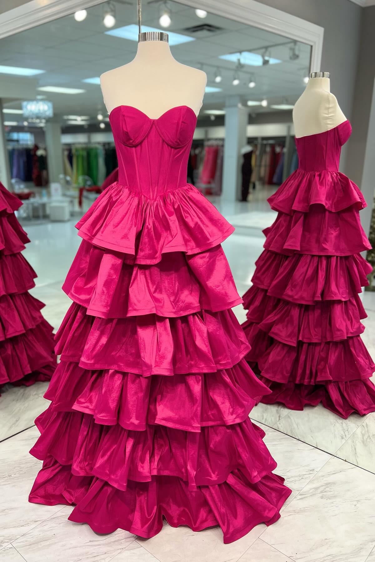 Sweetheart Fuchsia Ruffles A-line Formal Dress