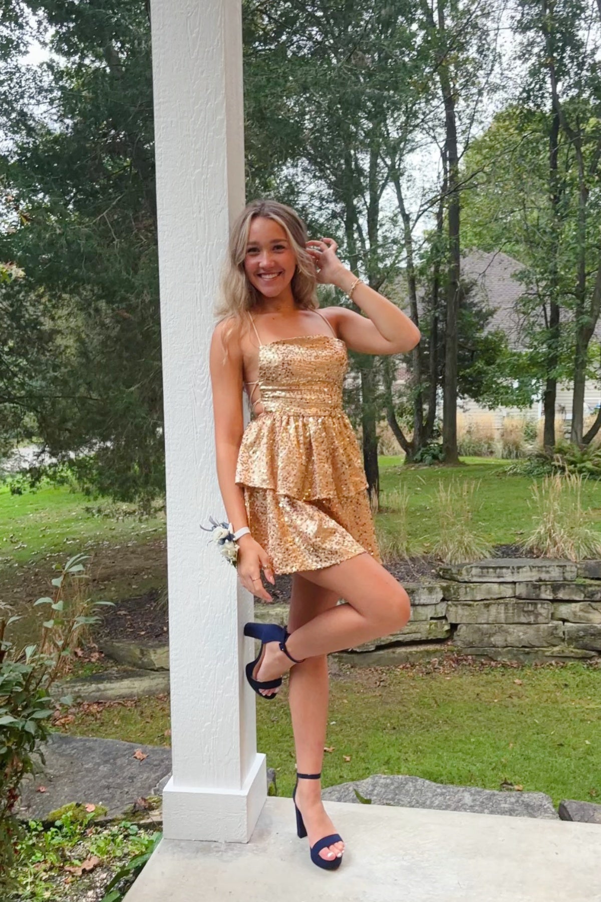 sequin ruffle mini dress Gold A-Line – Dressesforparty Adjustable Spaghetti Straps january_2025_mailer Size:Xx-Large GANNI Checked Organic Seersucker