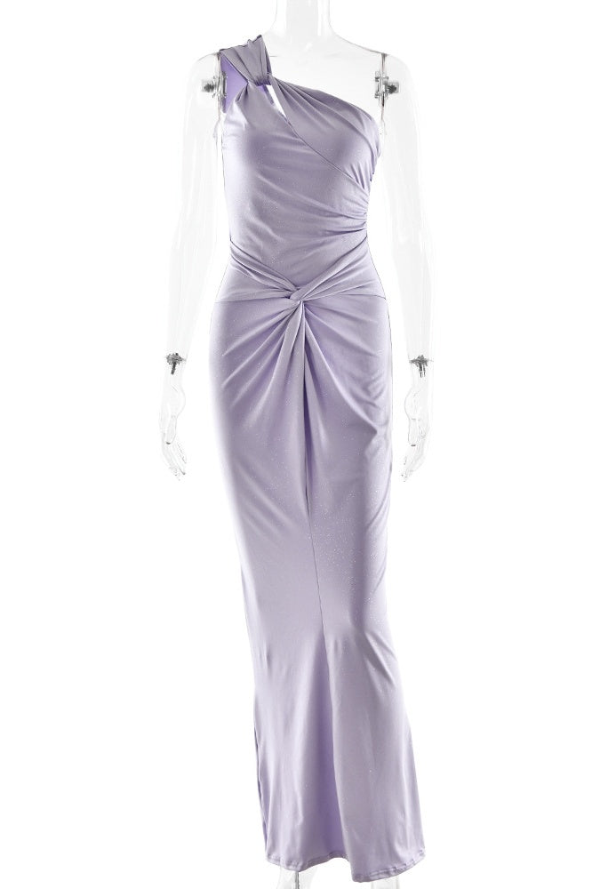 Lavender Slim Fit One-shoulder Twist Dress