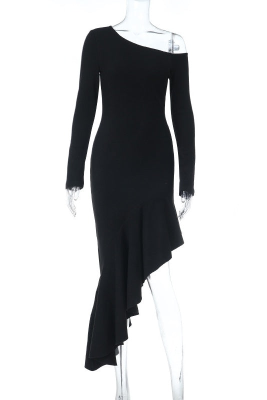 Black One Shoulder Bodycon Maxi Dress
