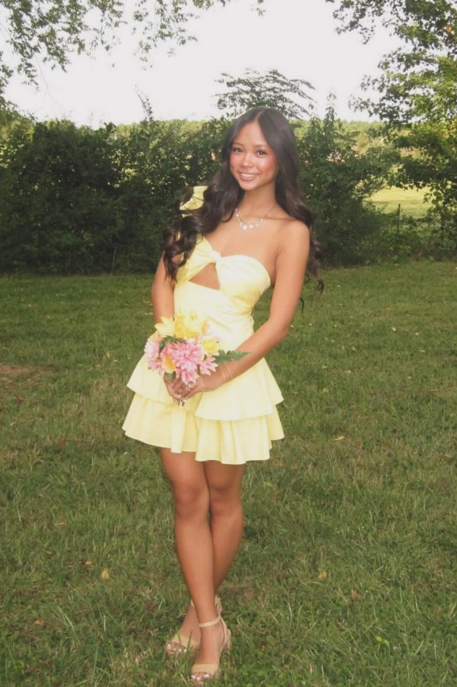 Yellow One-Shoulder A-Line Mini Dress