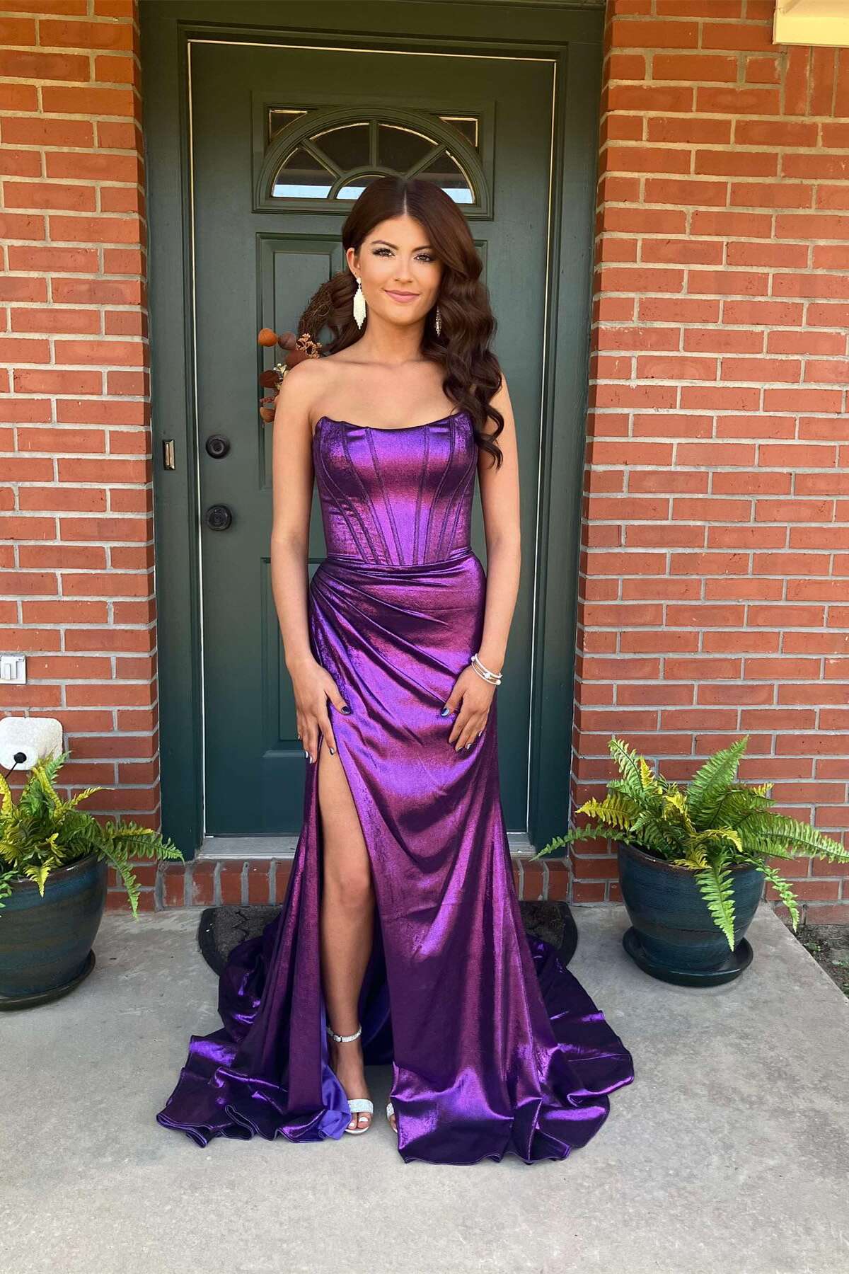 Strapless Purple Metallic Draped Prom Dress Dressesforparty Strapless Purple Metallic Draped Prom Dress Dressesforparty