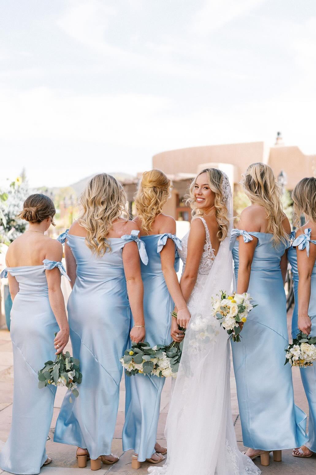 Off the Shoulder Light Blue Sheath Bridesmaid Dress