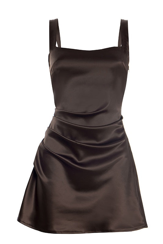 Brown Satin Square A-line Mini Dress – Dressesforparty