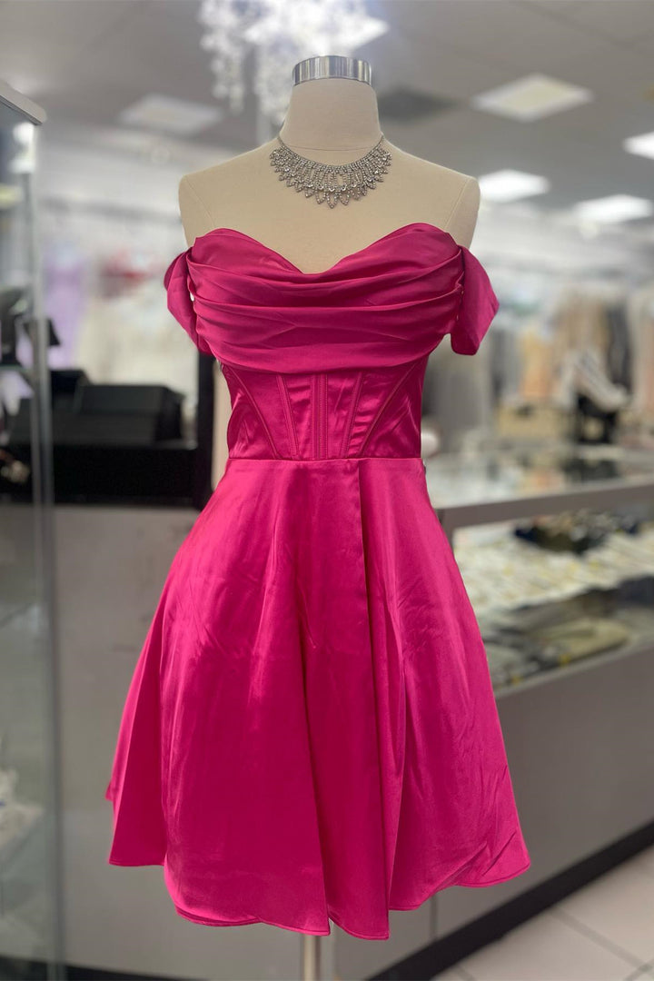A-line Short Graduation Gown Fuchsia Homecoming Dresses with Pockets OM486