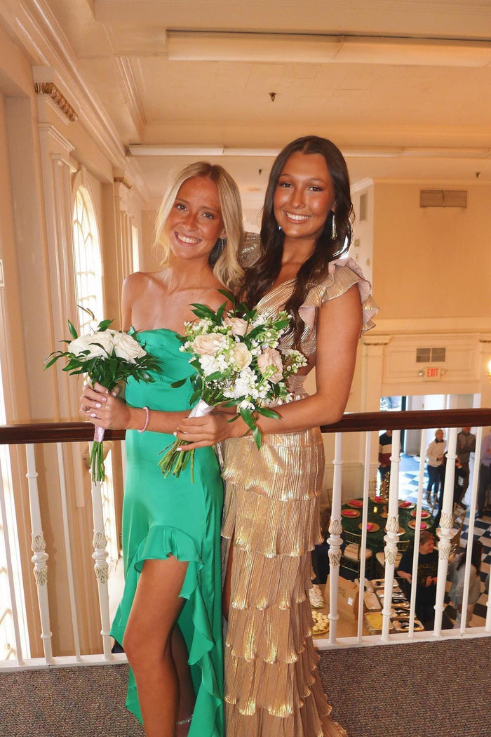 Chic Green Satin Strapless Sheath Party Evening Dress cc2657