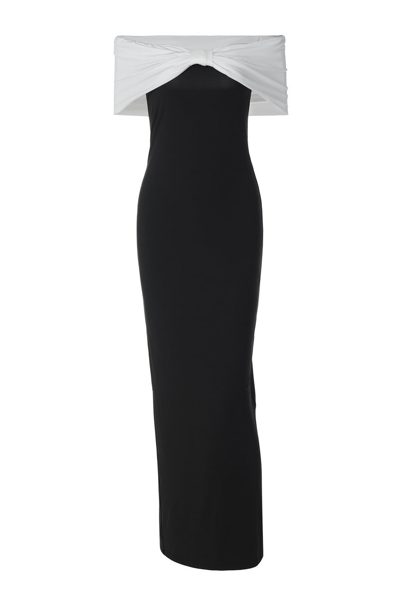 Black Off-the-shoulder Bow Long Dress
