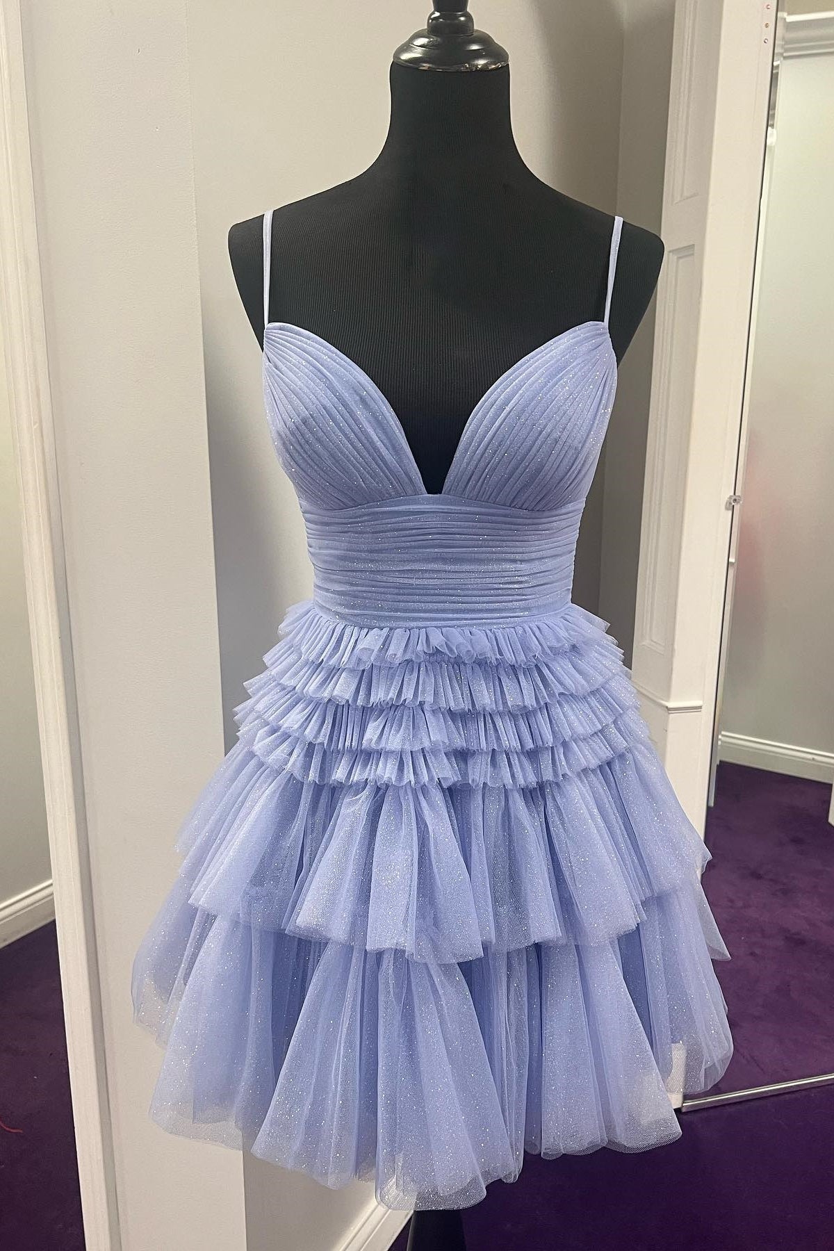 Straps Periwinkle Tulle Tiered Ruffles Short Homecoming Dress Dressesforparty Straps Periwinkle Tulle Tiered Ruffles Short Homecoming Dress Dressesforparty