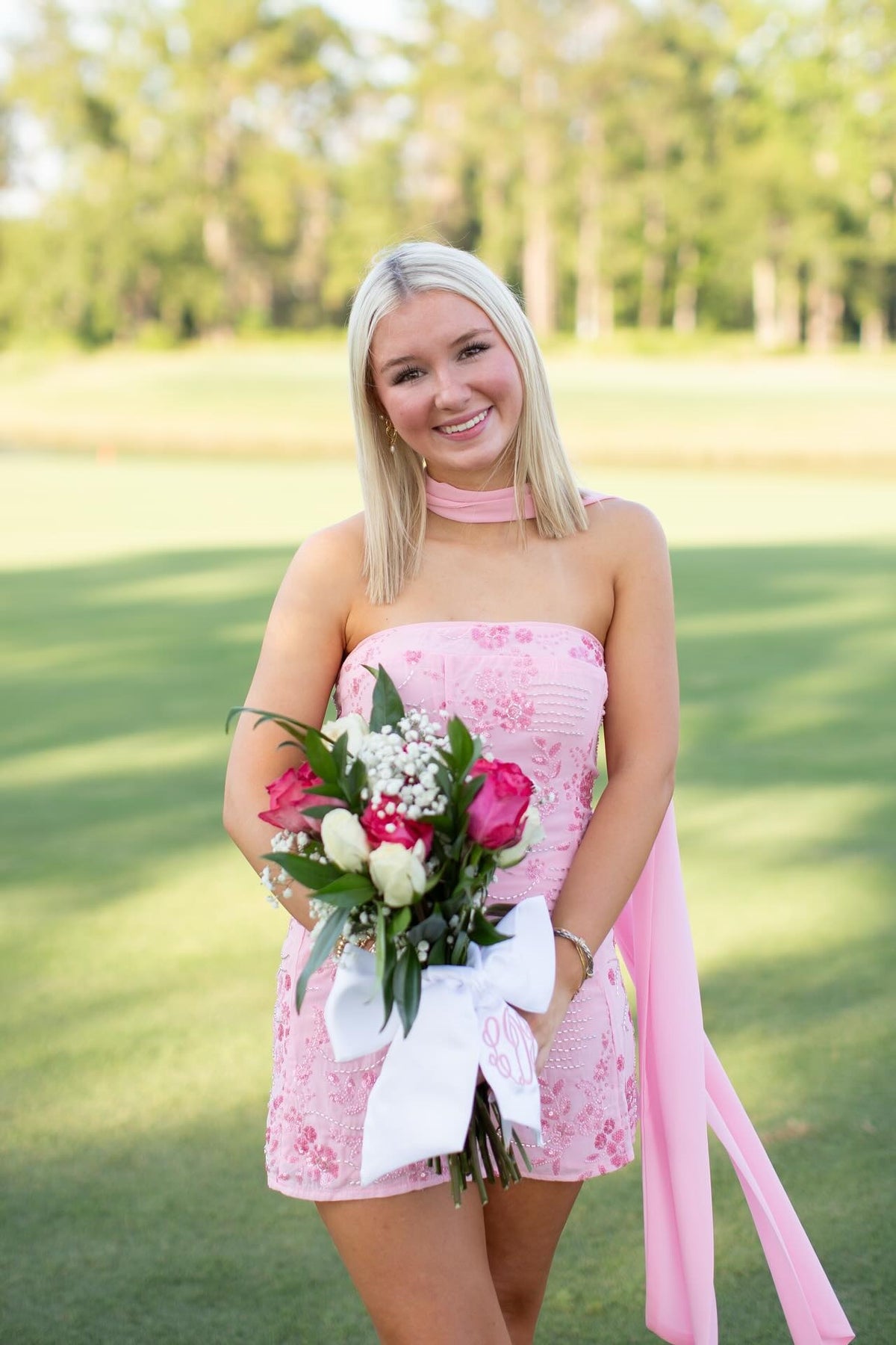 Light Pink Sequin Embroidery Mini Dress