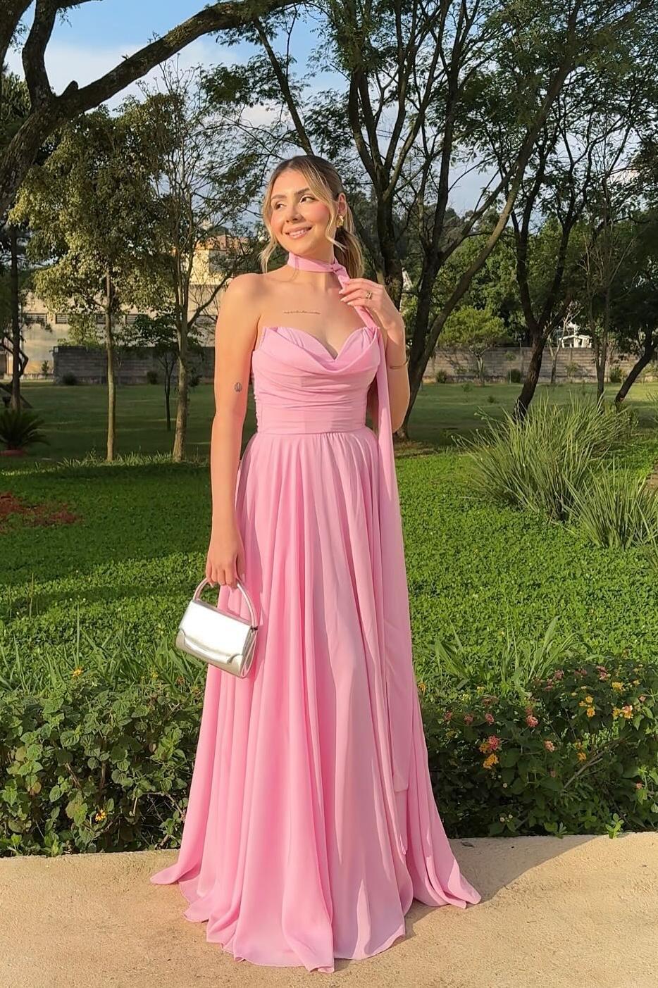 Strapless Pink Chiffon A-line Long Formal Dress Dressesforparty Strapless Pink Chiffon A-line Long Formal Dress Dressesforparty