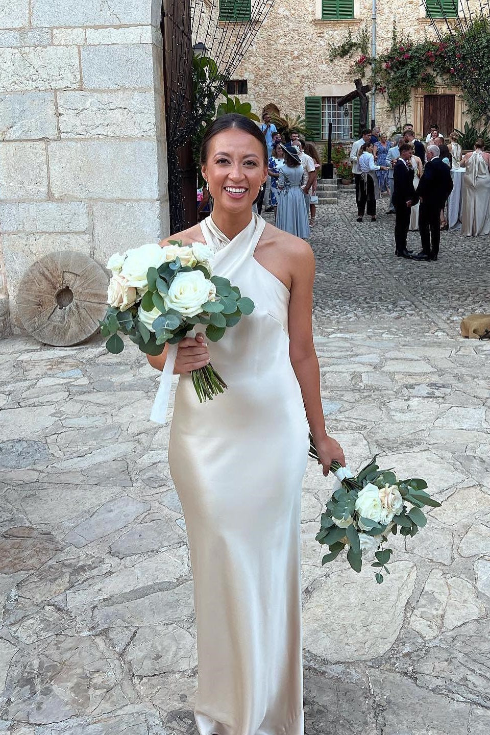 White Halter Neck Fitted Bridesmaid Dress